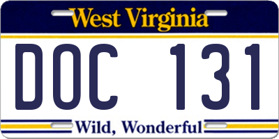 WV license plate DOC131