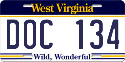 WV license plate DOC134