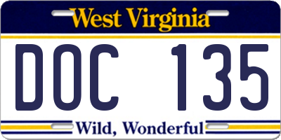 WV license plate DOC135