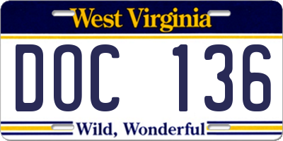 WV license plate DOC136