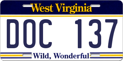 WV license plate DOC137