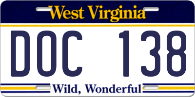 WV license plate DOC138