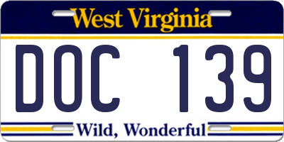 WV license plate DOC139