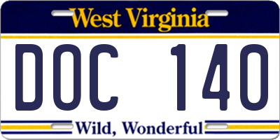 WV license plate DOC140