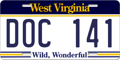 WV license plate DOC141