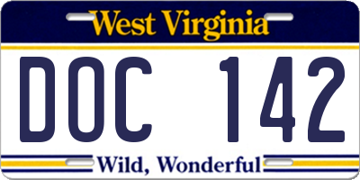 WV license plate DOC142