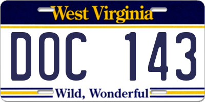 WV license plate DOC143