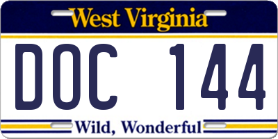 WV license plate DOC144