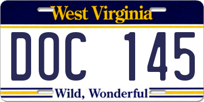 WV license plate DOC145