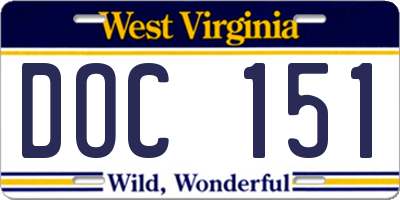 WV license plate DOC151