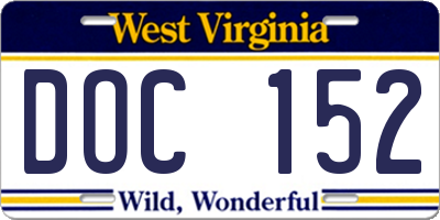WV license plate DOC152