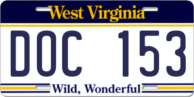 WV license plate DOC153