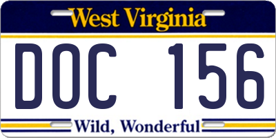 WV license plate DOC156