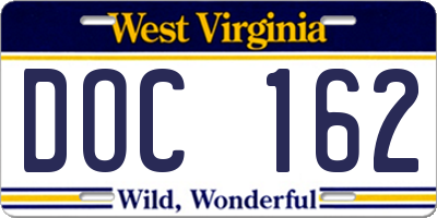 WV license plate DOC162