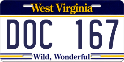 WV license plate DOC167