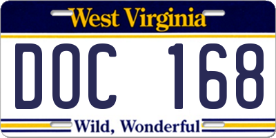 WV license plate DOC168