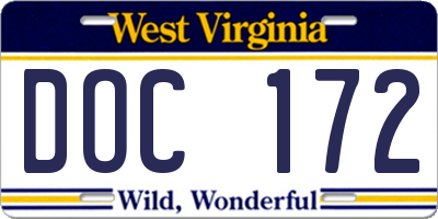 WV license plate DOC172