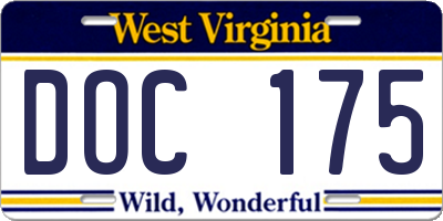 WV license plate DOC175