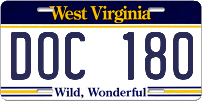 WV license plate DOC180
