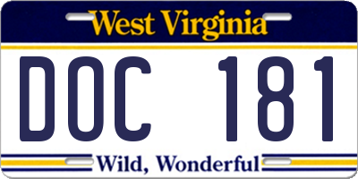 WV license plate DOC181