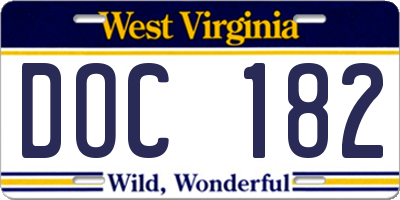 WV license plate DOC182