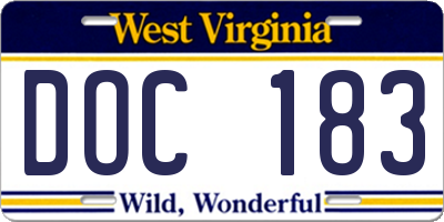 WV license plate DOC183