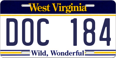 WV license plate DOC184