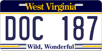 WV license plate DOC187