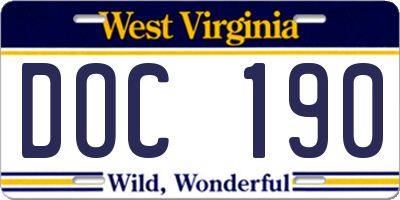 WV license plate DOC190