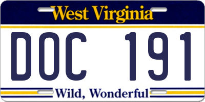 WV license plate DOC191