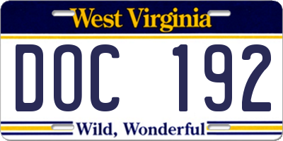 WV license plate DOC192
