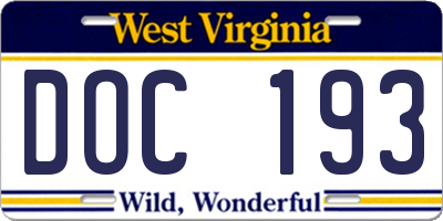 WV license plate DOC193
