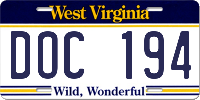 WV license plate DOC194