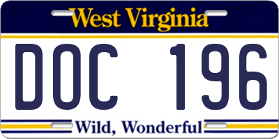 WV license plate DOC196