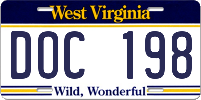 WV license plate DOC198
