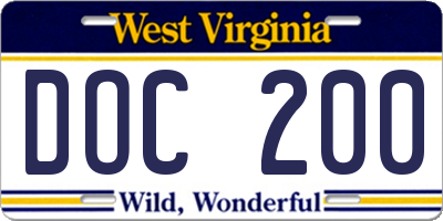 WV license plate DOC200