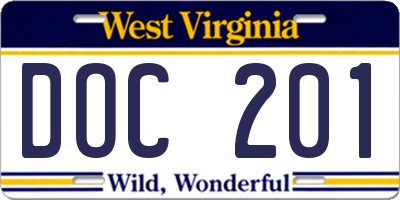 WV license plate DOC201