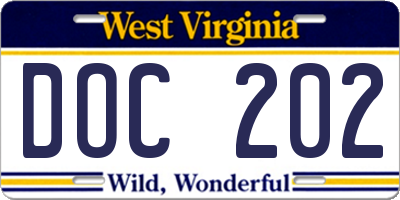 WV license plate DOC202