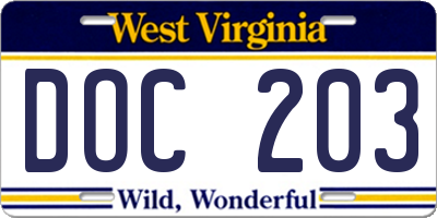 WV license plate DOC203
