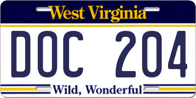 WV license plate DOC204