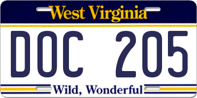 WV license plate DOC205