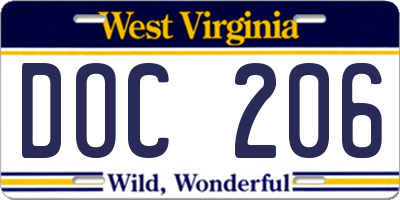 WV license plate DOC206