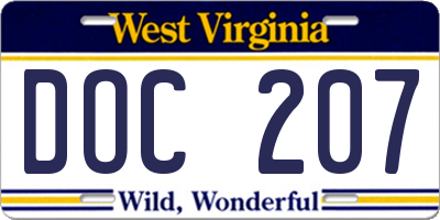 WV license plate DOC207