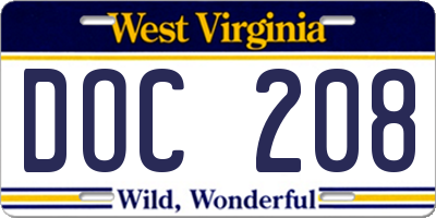 WV license plate DOC208