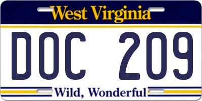 WV license plate DOC209