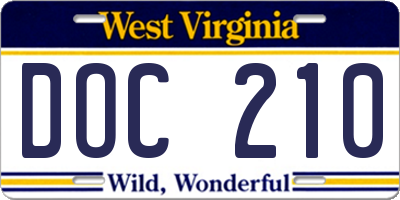 WV license plate DOC210
