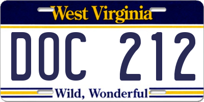 WV license plate DOC212