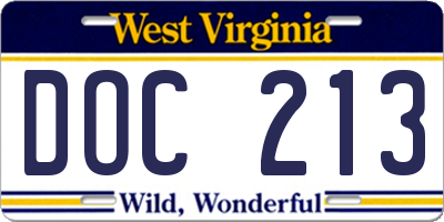WV license plate DOC213