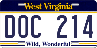 WV license plate DOC214