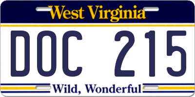 WV license plate DOC215